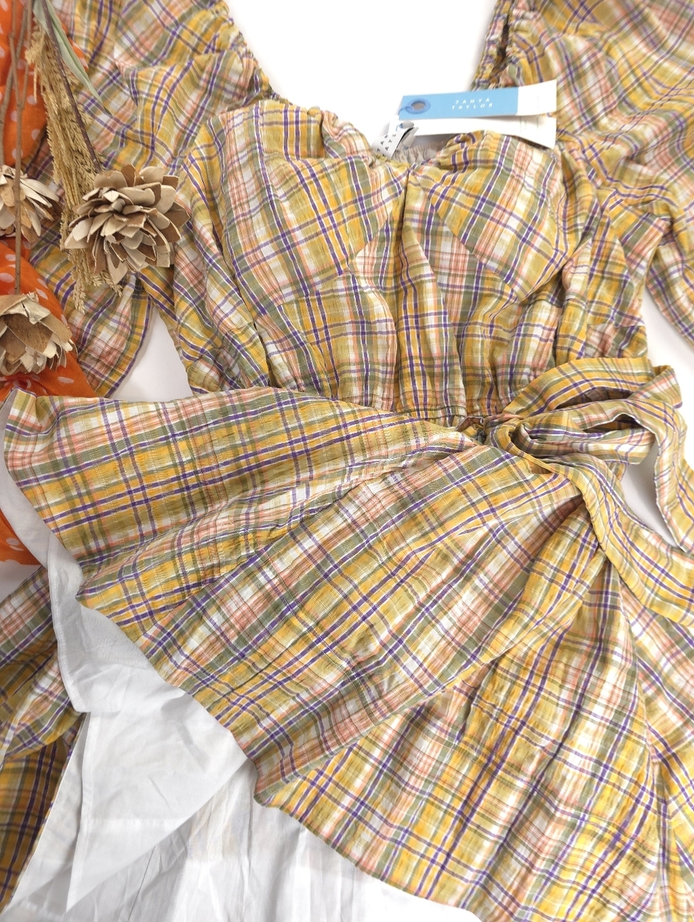 New Tanya Taylor Gorgeous Yellow Plaid Belted Waist Dress Sz 22 - Picture 11 of 15